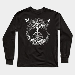 Vegvisir, Sacred Yggdrasil Tree, Ravens of Odin Viking Rune Long Sleeve T-Shirt